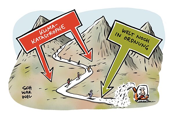 Absurde Bilder aus Skigebieten : Weisse Streifen inmitten gruener Berge