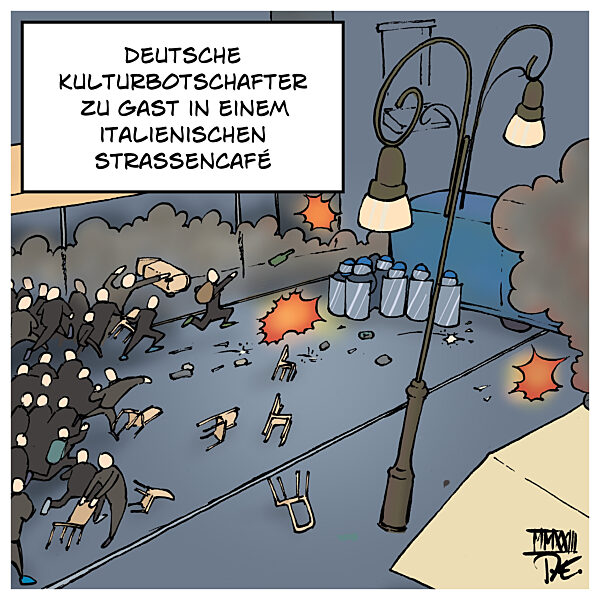 Deutsche Kulturbotschafter zu Gast in einem italienischen Strassencafe