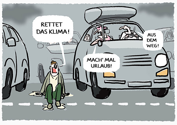 Urlaubsverkehr mit Klimakleber