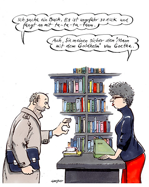 Kunde und Buchhaendlerin in der Buchhandlung