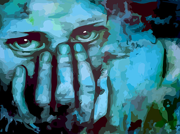 Depressiver Mensch mit angstvollem Gesichtsausdruck