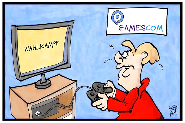 Merkels Wahlkampf auf der  Gamescom