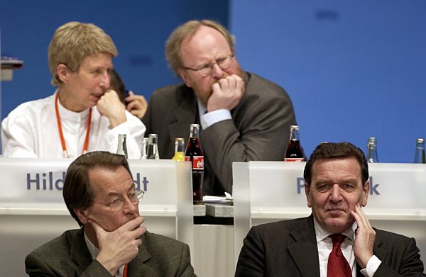 SPD-Parteitag: Hildebrandt, Thierse, Müntefering und Schröder