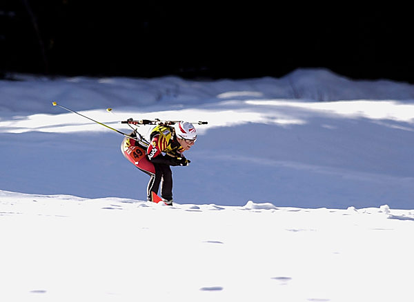 Uschi Disl , Aktion ,  Biathlon Welt Cup in Antholz / Italien / 1.12.2000 ,