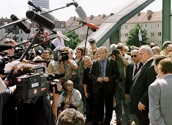 German Chancellor Helmut Kohl visits flooded area