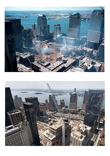 Bildkombo - Anschlag auf World Trade Center in New York