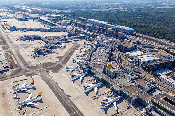 Terminal 1 Frankfurt airport Lufthansa airplanes during Coronavi