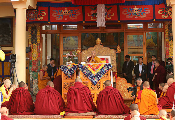 The Dalai Lama imparts Buddhist teachings, in India