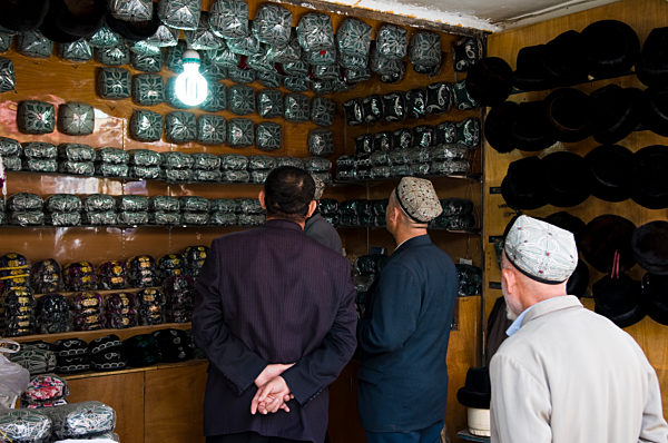 China Xinjiang, Kaschgar; Hutgeschaeft