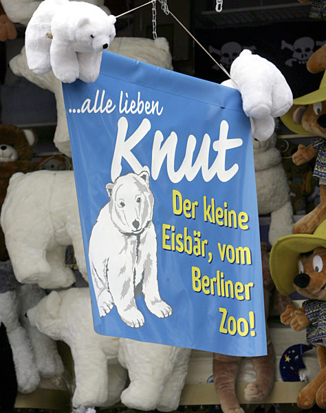 Ein Transparent mit der Aufschrift "...alle lieben Knut - Der kleine Eisbär...