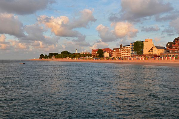 Buildings and hotels beside the bathing beach of Wyk, Germany