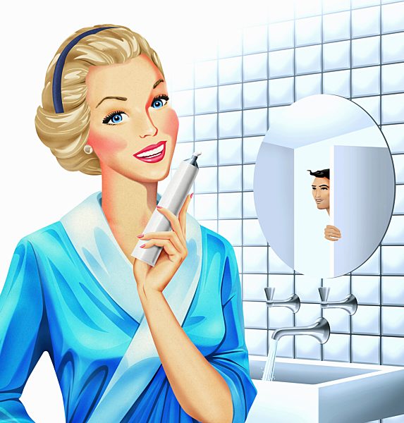 Lächelnde Frau hält Zahnpastatube