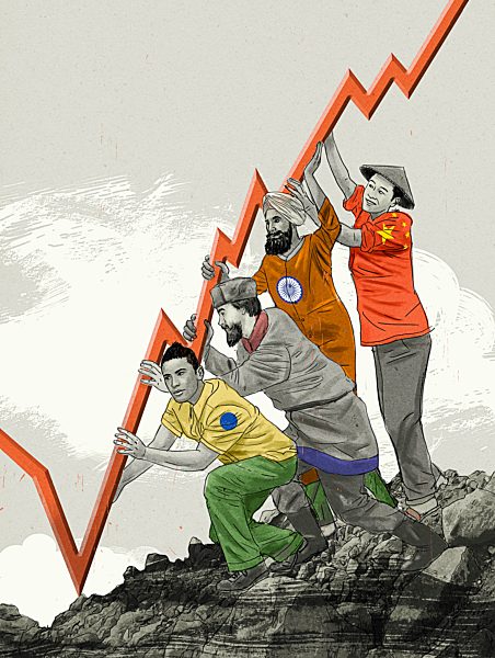 Growth graph supported by men from the BRIC countries of Brazil, Russia, India and China