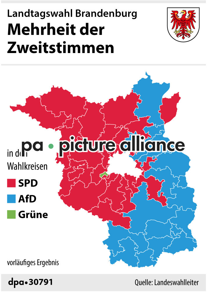Landtagswahl Brandenburg - Mehrheit derZweitstimmen (01.09.2019)