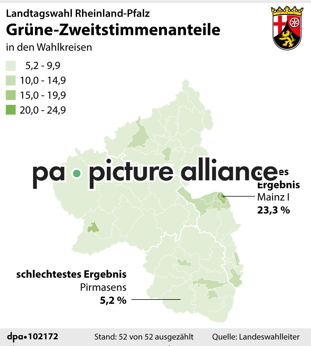 Landtagswahl Rheinland-Pfalz: Grüne-Zweitstimmenanteile (15.03.2021)