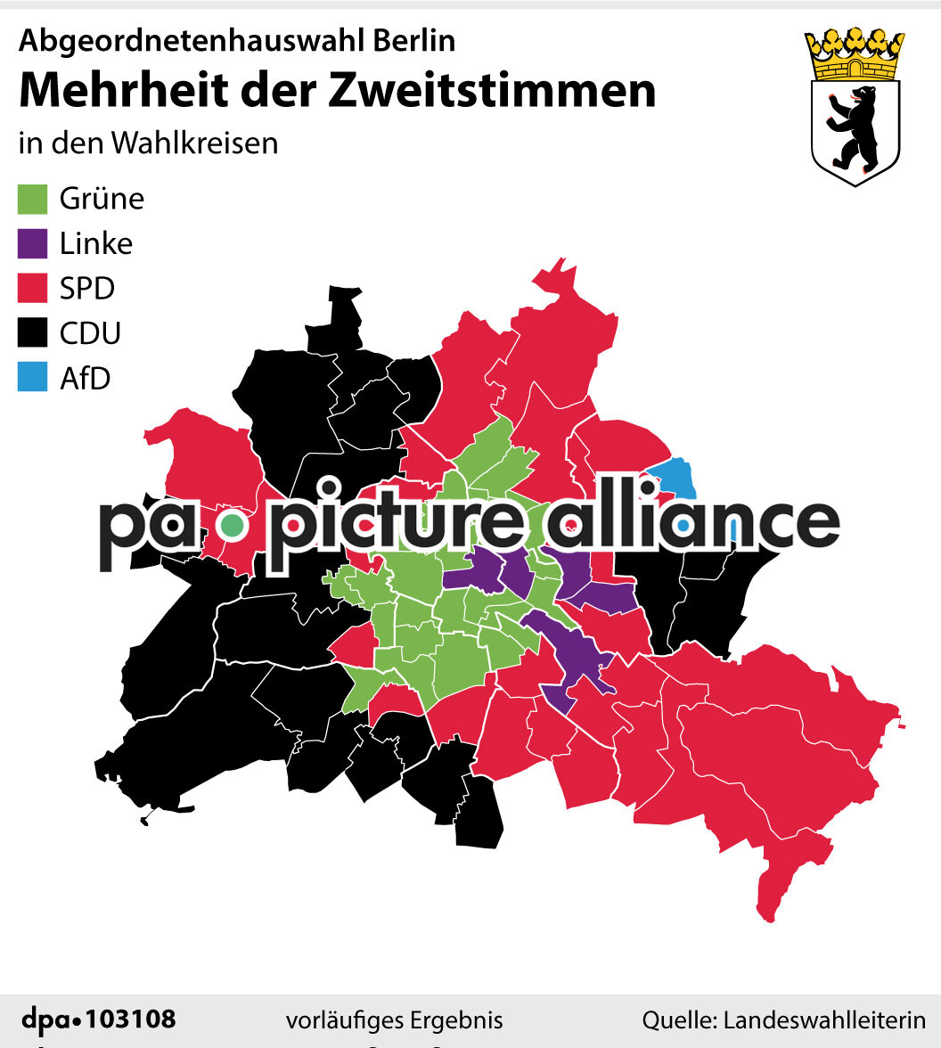 Abgeordnetenhauswahl Berlin: Mehrheit der Zweitstimmen (27.09.2021)