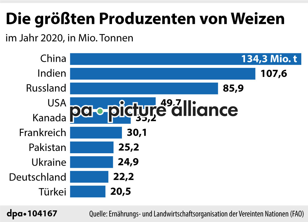 Die größten Produzenten von Weizen (15.05.2022)