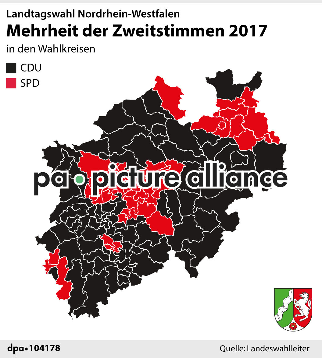 Landtagswahl NRW: Mehrheit Zweitstimmen 2017 (16.05.2022)