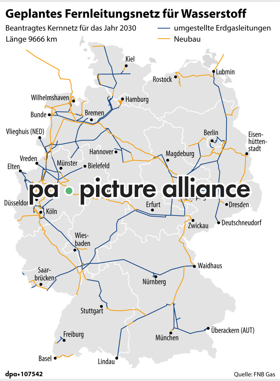Geplantes Fernleitungsnetz für Wasserstoff (23.07.2024)
