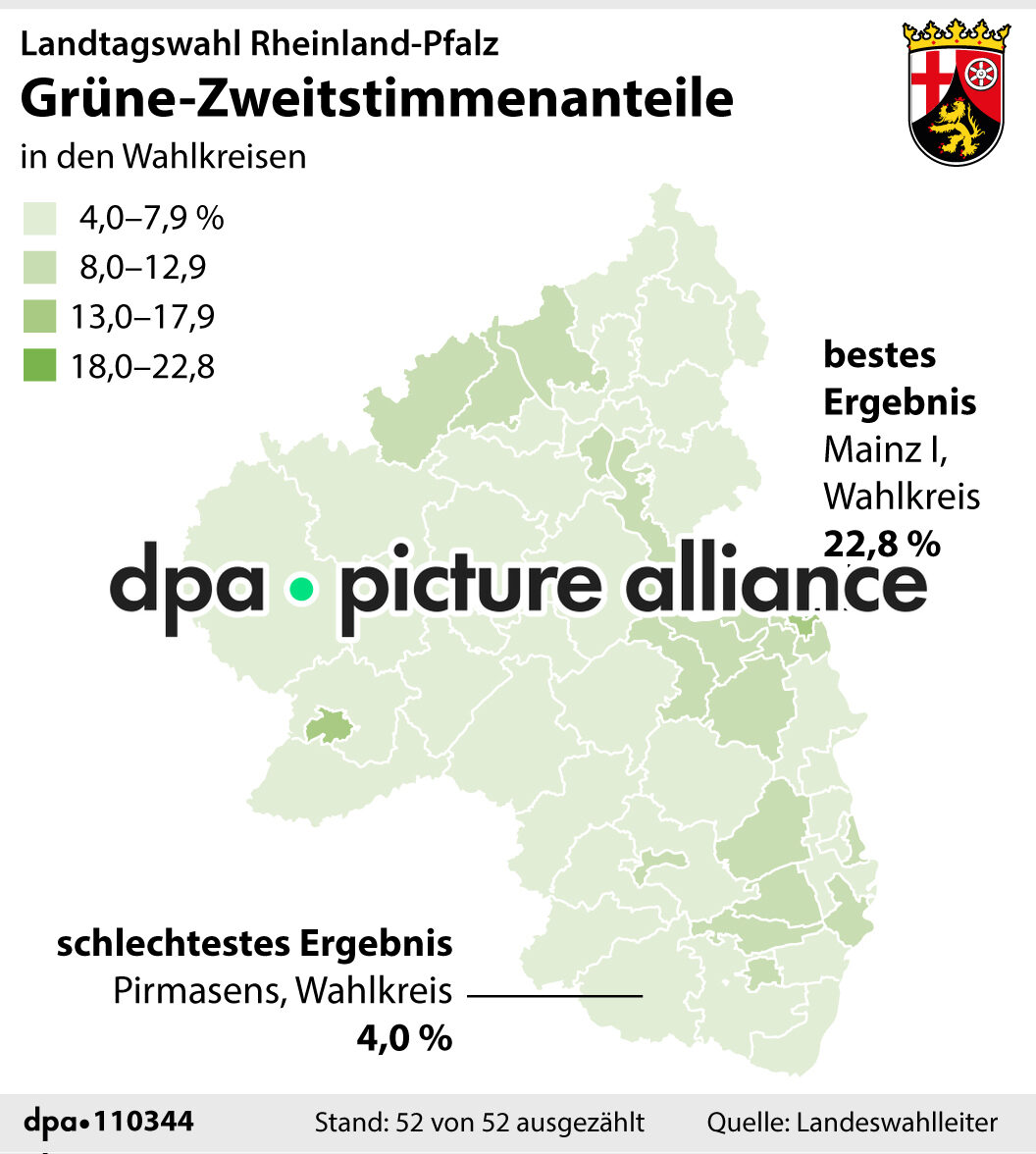Grüne: Parteihochburgen bei Landtagswahl Rheinland-Pfalz (23.03.2026)