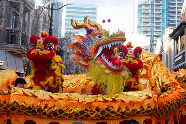 Lion Dance And Dragon Perform At Zhangyuan In Shanghai