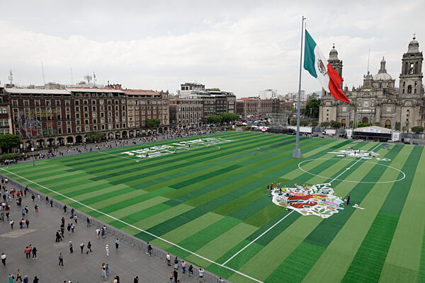Mexico City's Zócalo Plaza Covered And Painted For Mass Soccer Class Ahead Of The 2026 World Cup