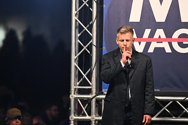 Peter Magyar Holds His Final Campaign Rally In Debrecen, The Night Before The Hungarian General Election.