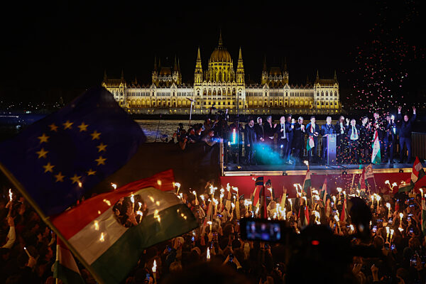 Peter Magyar Election Evening In Budapest