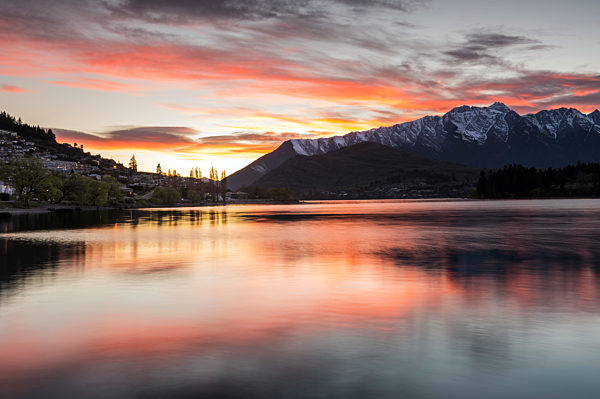 8212 Queenstown and Bob's Peak with dramatic sky at sunrise, South Island, New Zealand