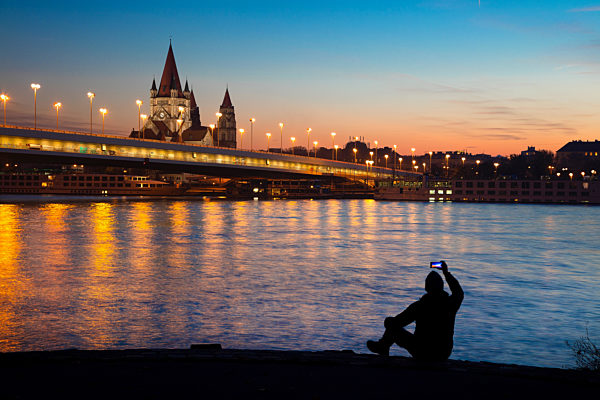 Vienna, Austria The Danube River, view from the Donauinsel subway station