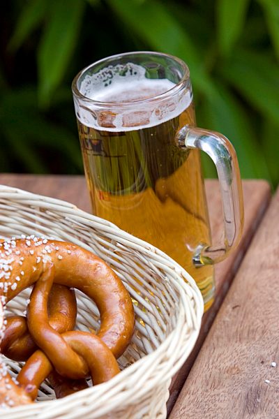 Beer and pretzels, Stuttgart, Baden Wurttemberg, Germany, Europe