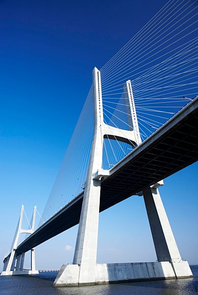 Vasco da Gama bridge over the Tejo river, Europe's longest bridge, Lisbon, Portugal, Europe