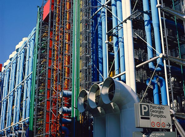 Exterior detail of the Pompidou Centre, Beaubourg, Paris, France, Europe