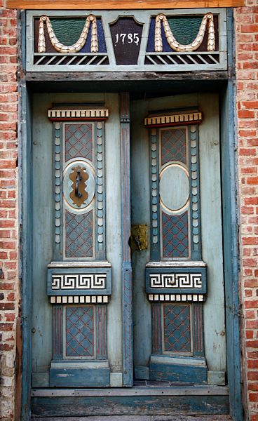 Decorated door in the historic part of Aabenraa, Jutland, Denmark, Scandinavia, Europe