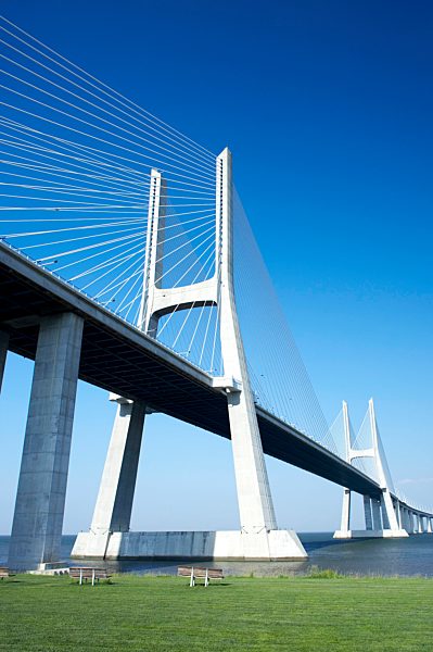 Vasco da Gama bridge over the Rio Tejo (Tagus River), Europe's longest bridge, Lisbon, Portugal, Europe