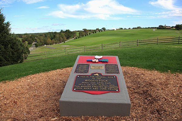 Monument of the 1969 Woodstock Music Festival at original site, Bethel Woods Center for the Arts, Bethel, New York State, United States of America, North America