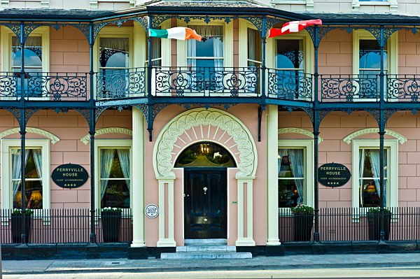 Elegant Georgian hotel front of Perryville House Hotel, Kinsale, County Cork, Ireland