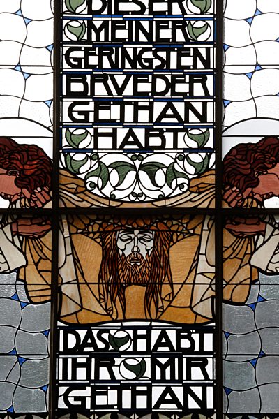 Stained glass by Koloman Moser of the Veil of Veronica, Am Steinhof church (Church Leopold), Vienna, Austria, Europe