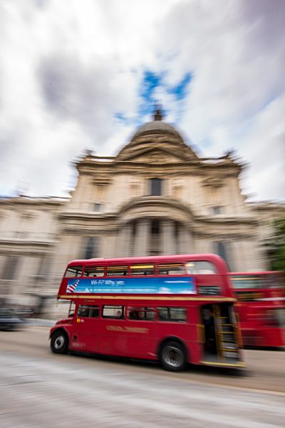 London Bus going passed St. Pauls Cathedral
