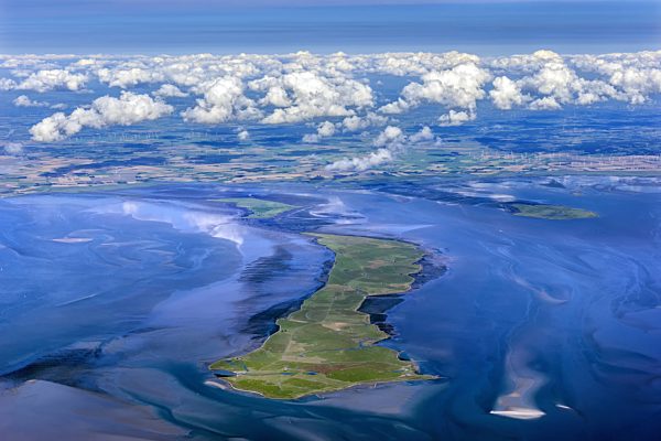 Grasflächen- Strukturen einer Hallig- Landschaft in Langeneß im Bundesland Schleswig-Holstein