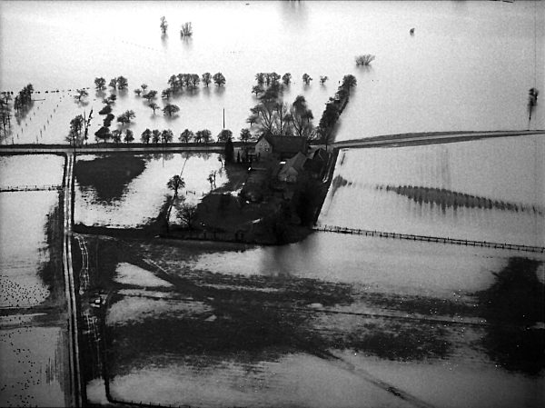 Hochwassereinwirkung im Bereich der Bislicher Insel-Wesel im Bundesland Nordrhein-Westfalen, Deutschland