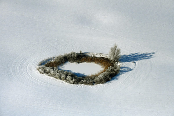 Winterluftbild Soll Biotop in der Feldoberfläche in Rehberg im Bundesland Mecklenburg-Vorpommern, Deutschland