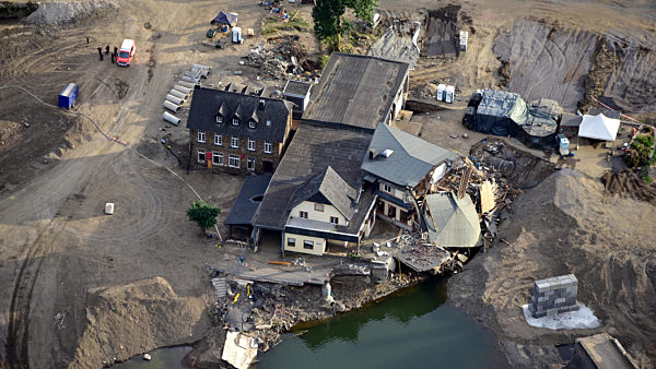 Zerstörtes Haus in Rech nach der Hochwasserkatastrophe im Juli 2021 im Bundesland Rheinland-Pfalz, Deutschland