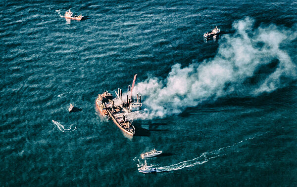 Bergungsarbeitung am Schiffs - Wrack " Pallas " in Amrum im Bundesland Schleswig-Holstein, Deutschland