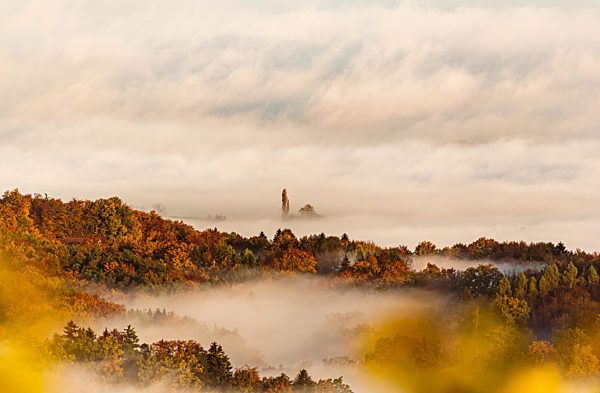 South styria vineyards landscape, Tuscany of Austria. Sunrise in autumn.