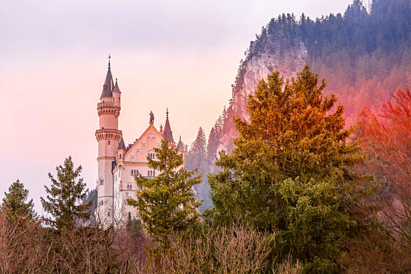 Neuschwanstein Castle sunset view, Germany