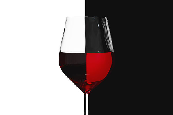 red wine wineglass light refraction