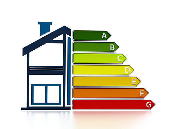 Energy efficiency chart with half illustration of a house