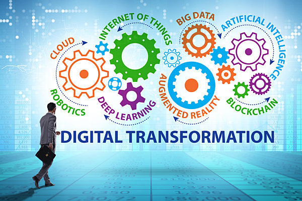 Concept of digital transformation with businessman