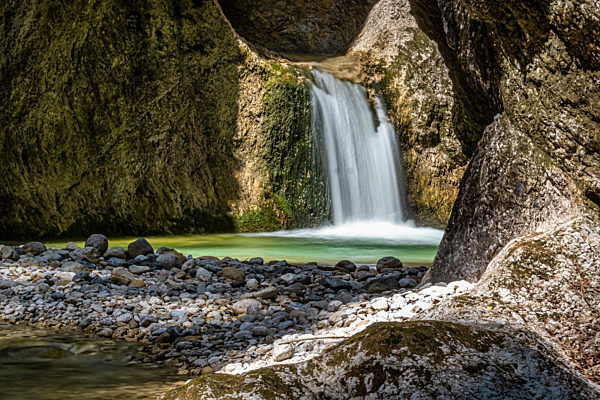 The wild-romantic Almbachklamm in the Berchtesgaden Land is a popular excursion destination in Bavaria, Germany